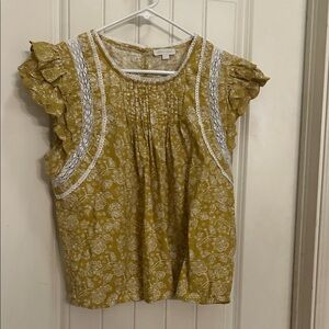 Jennifer Grace L Mustard Lace-Trim Flutter Sleeve Top